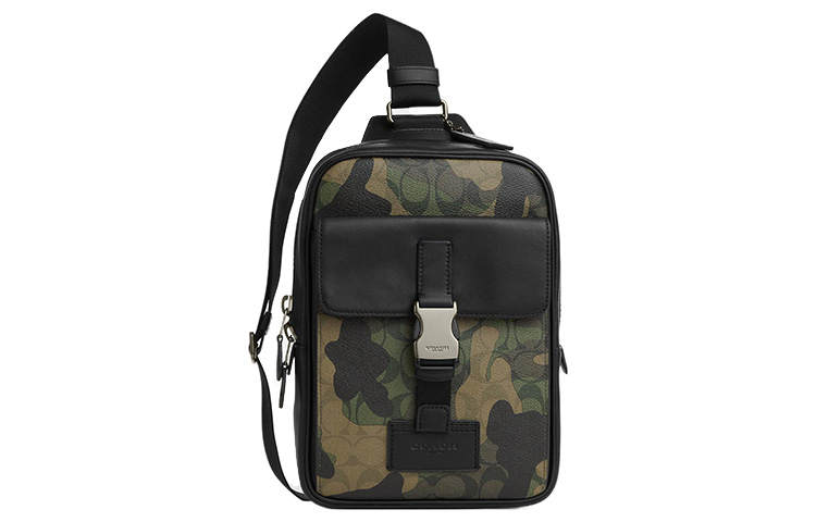COACH Coated Canvas With Smooth Calfskin Shoulder Bag, Crossbody Bag, Fanny Pack, Sling Bag Small Men's Camouflage