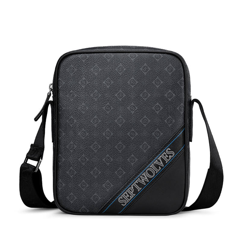 SEPTWOLVES Cow Leather Shoulder Bag, Crossbody Bag Unisex Black