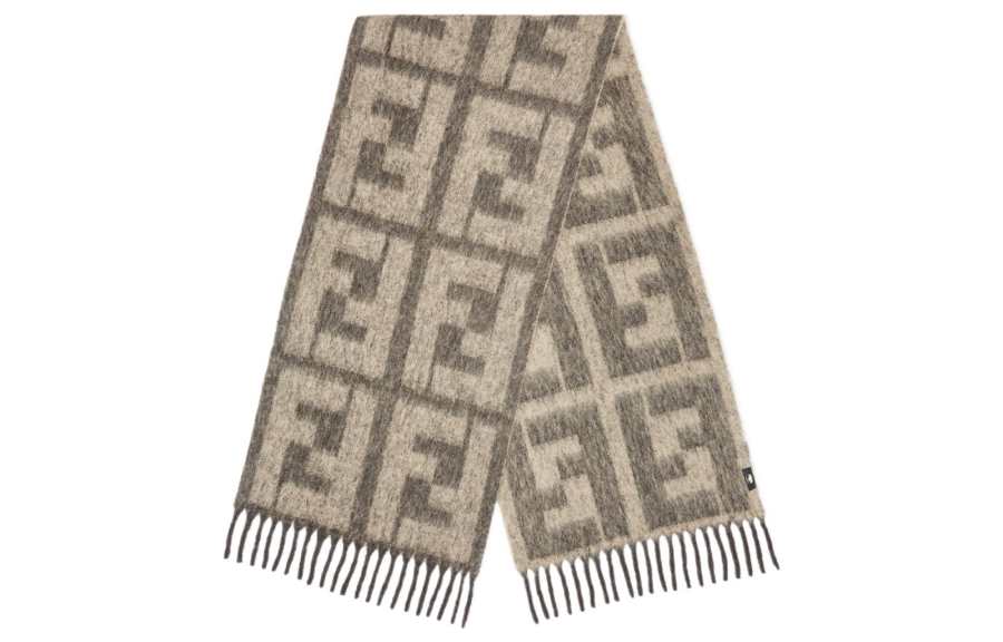 FENDI Alpaca Polyamide Virgin Wool Knit Scarves Men's Beige