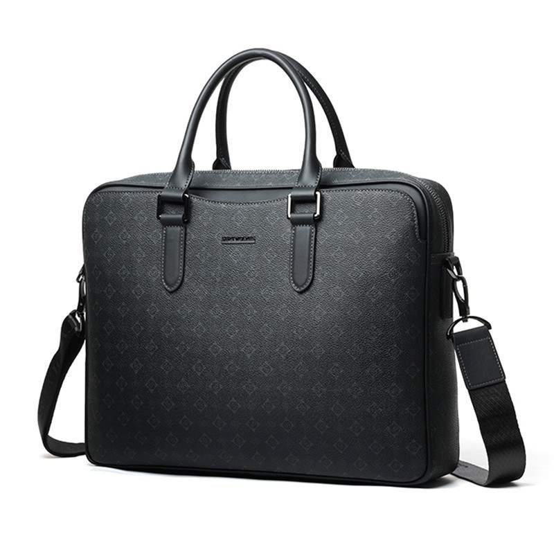 SEPTWOLVES Top Grain Cow Leather Shoulder Bag, Laptop Bag, Business Bag Large Unisex Black