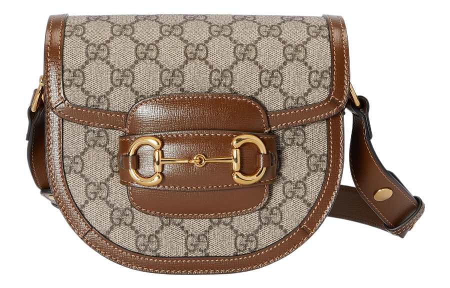 GUCCI Horsebit 1955 Canvas With Leather Trim Canvas Bag, Saddle Bag, Flap Bag Shoulder Bag Mini Unisex Brown