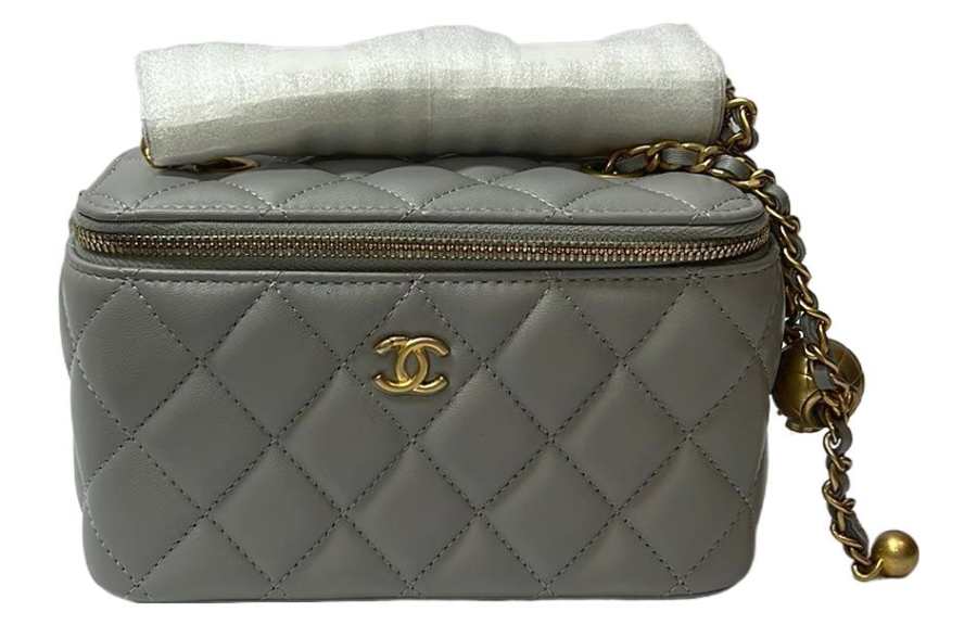 CHANEL Sheepskin Clutch, Long Box Bag, Crossbody Bag, Shoulder Bag Women's Dark Gray
