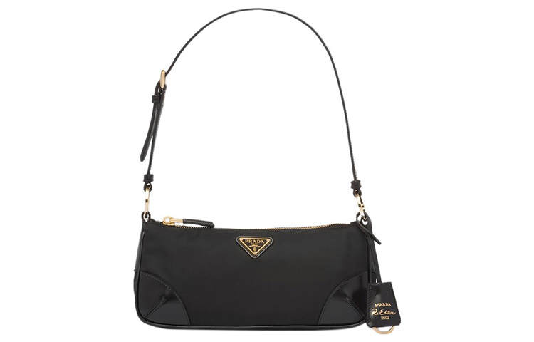 PRADA Re Edition Recycled Nylon With Shinny Leather Handbag, Shoulder Bag Regular Women's Black