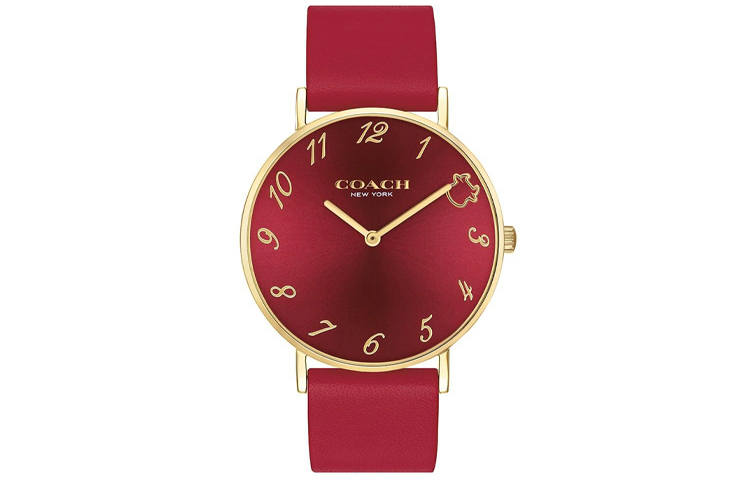 COACH Perry Wrist Watches Quartz Movement Genuine Leather Strap 36mm Red Watch Dial Women's Watch 30m Water Resistant