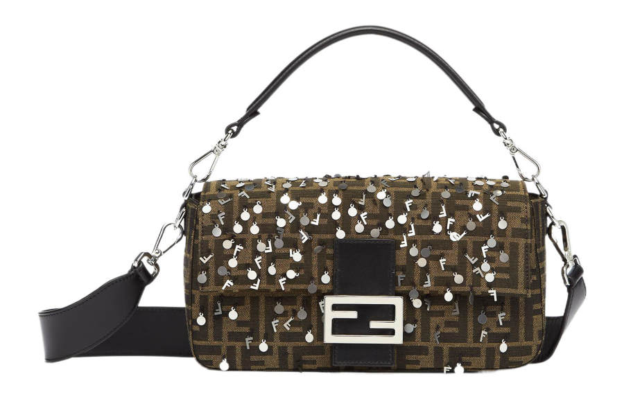 FENDI Baguette Calfskin With Polyester And Cotton Shoulder Bag, Crossbody Bag, Handbag Regular Men's Brown