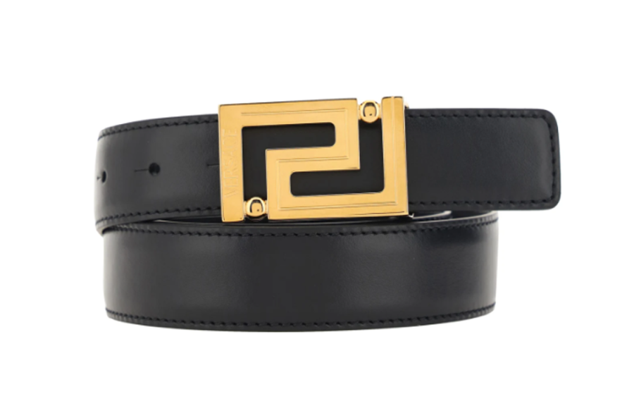 VERSACE VERSACE Smooth Buckle Leather Belts Men's Black Width 3cm