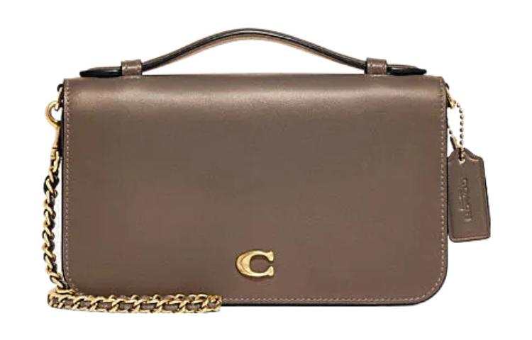COACH Bea Cow Leather Envelope Bag, Shoulder Bag, Crossbody Bag Small Women's Dark Lime Gray