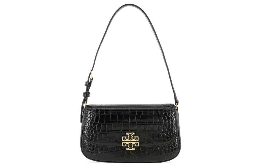 TORY BURCH Britten Crocodile Pattern Cow Leather Square Bag, Crossbody Bag, Shoulder Bag Women's Black