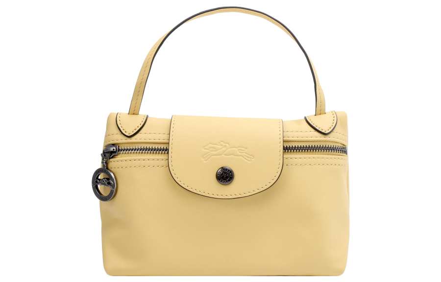 LONGCHAMP Le Pliage Xtra Cow Leather Pochette Box Bag, Shoulder Bag, Crossbody Bag Mini Women's Yellow