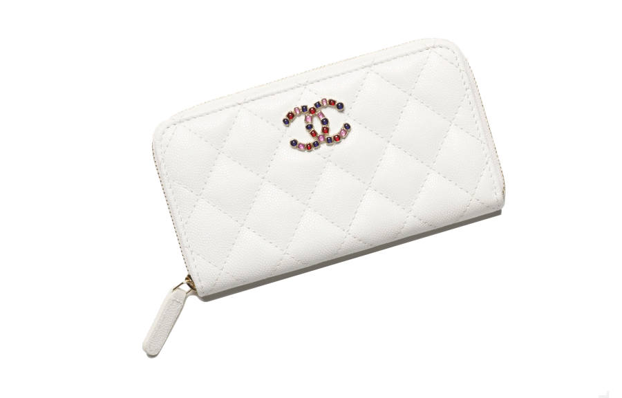 CHANEL Grain Embossed Calfskin Card Holder, Wallet Women's White