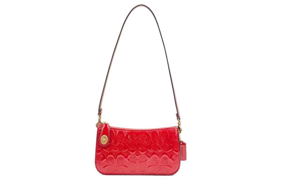 COACH Penn Cow Leather Shoulder Bag, Handbag, Shoulder Bag Small Women's Red