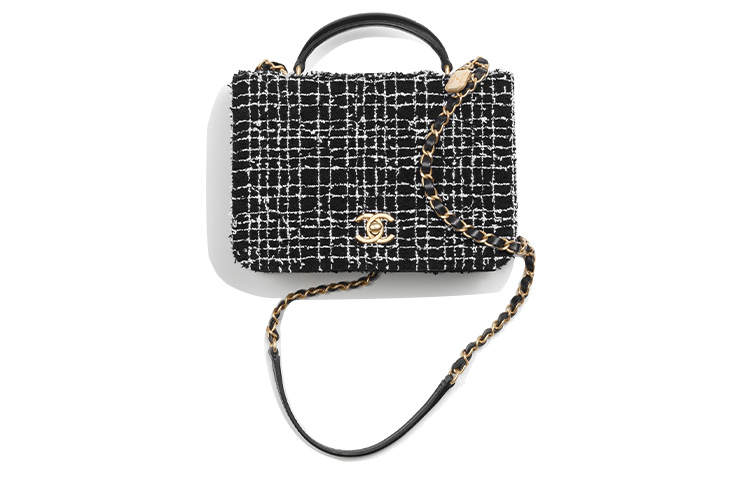CHANEL Twill Soft Felt With Lambskin Flap Bag, Shoulder Bag, Crossbody Bag, Handbag Small Women's Black & White