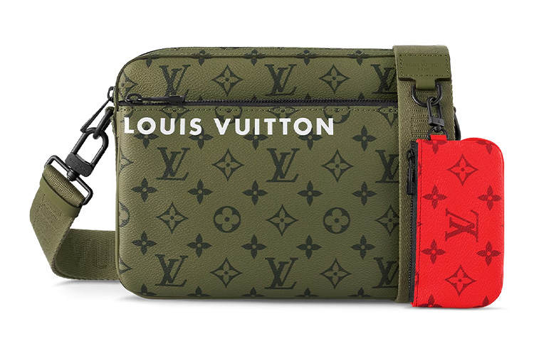 LOUIS VUITTON Trio Canvas Messenger Bag, Shoulder Bag, Crossbody Bag Men's Khaki Green & Vermilion