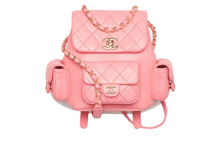 CHANEL Grain Embossed Shiny Calfskin Backpack Small Women's Coral Pink