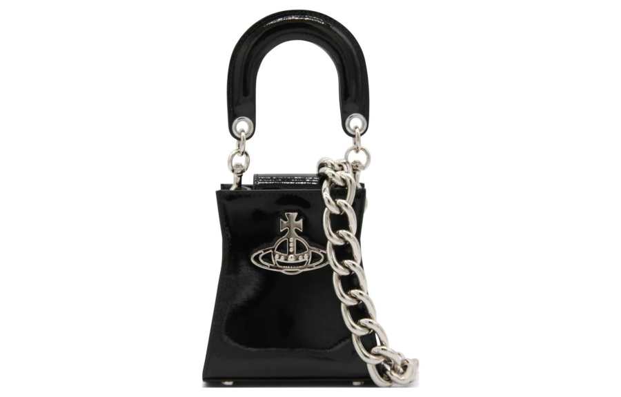 Vivienne Westwood Shiny Leather Shoulder Bag, Crossbody Bag, Handbag Regular Women's Black