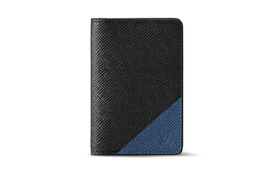 LOUIS VUITTON Taïga Cow Leather Wallet Regular Men's Black/Peacock Blue