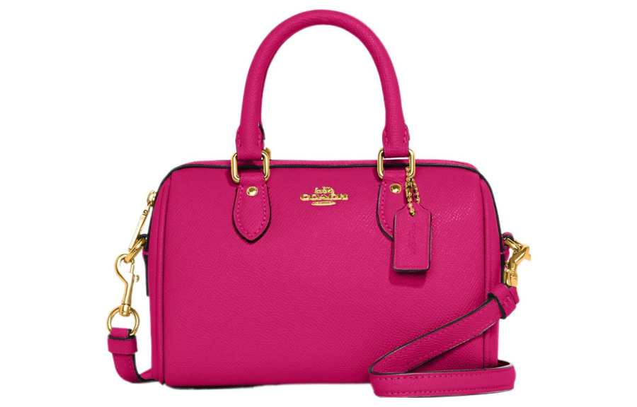 COACH Rowan Cross Grain Leather Boston Bag, Shoulder Bag, Crossbody Bag, Handbag Small Women's Cherry Red