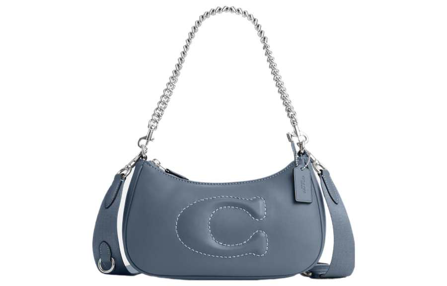 COACH Teri Leather Shoulder Bag, Handbag, Shoulder Bag Medium Women's Blue