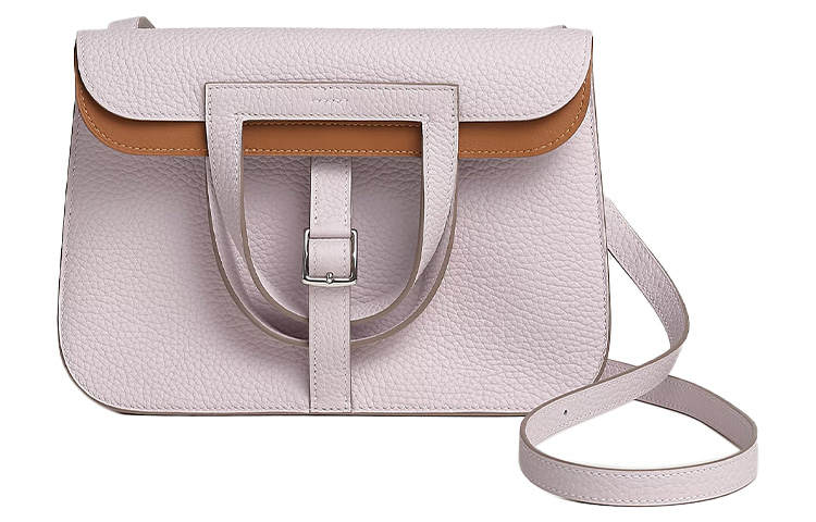 HERMES Halzan Clemence Bullock Leather Handbag, Shoulder Bag, Crossbody Bag Women's Pink Brown