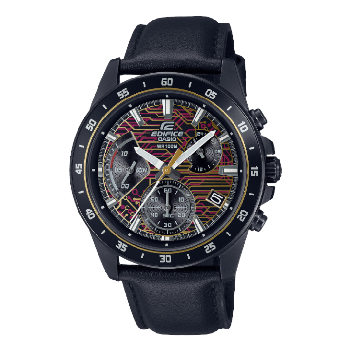 CASIO CASIO EDIFICE Quartz Movement Genuine Leather Strap Watch Men's Watches Black Dial