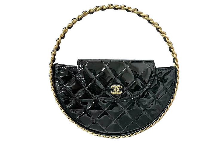 CHANEL Patent Leather, Cow Leather Clutch Handbag Women's Black