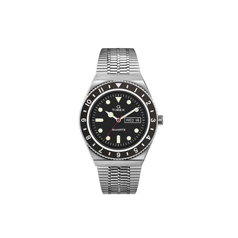 TIMEX Q Wrist Watches Quartz Movement Stainless Steel Watchband Black Dial Men's Watches