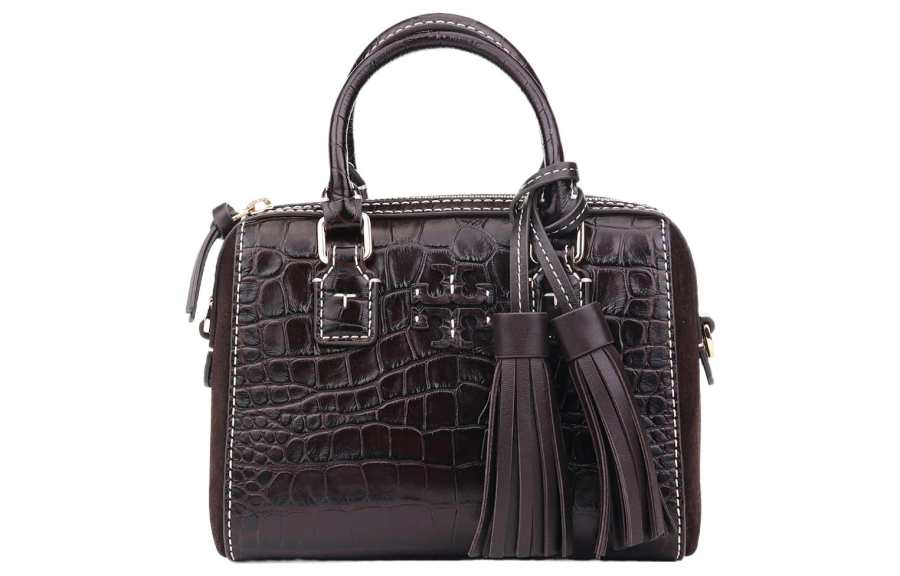 TORY BURCH Thea Crocodile Pattern Cow Leather Boston Bag, Shoulder Bag, Crossbody Bag, Handbag Mini Women's