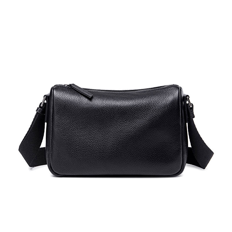 BJIAX Top Grain Cow Leather Crossbody Bag Regular Unisex Black