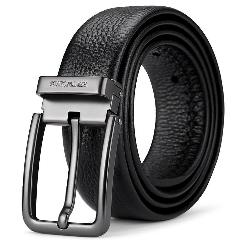 SEPTWOLVES Pin Buckle, Trendy Youth Cow Leather Belts Men's Width 3.5CM