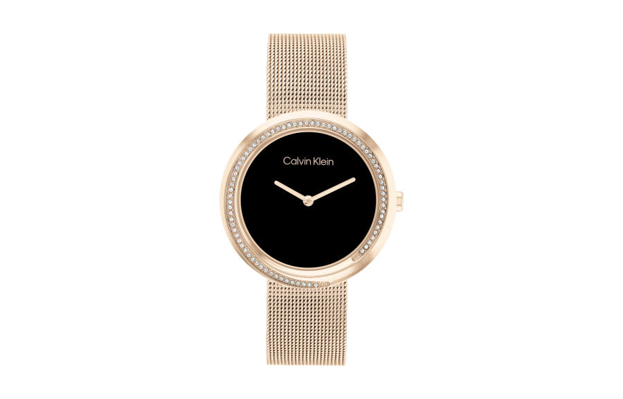 CALVIN KLEIN Wind Style Collection Wrist Watch Quartz Movement Stainless Steel Watchband 34mm Black Dial Women's Watch
