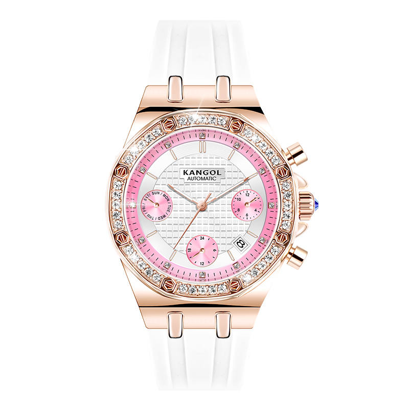 KANGOL Future Series Automatic Mechanical Movement Silicone Strap Watch Women's Watch White Dial