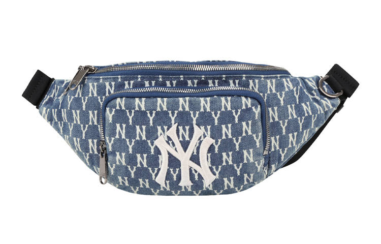 MLB Monogram Collection Cotton Crossbody Bag, Fanny Pack Unisex Denim Blue