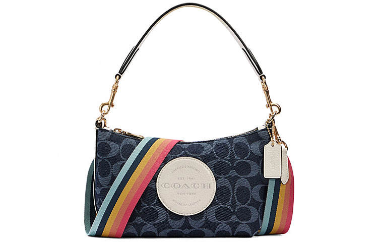COACH Dempsey Textile, Leather Shoulder Bag, Handbag, Shoulder Bag, Crossbody Bag Small Women's Blue