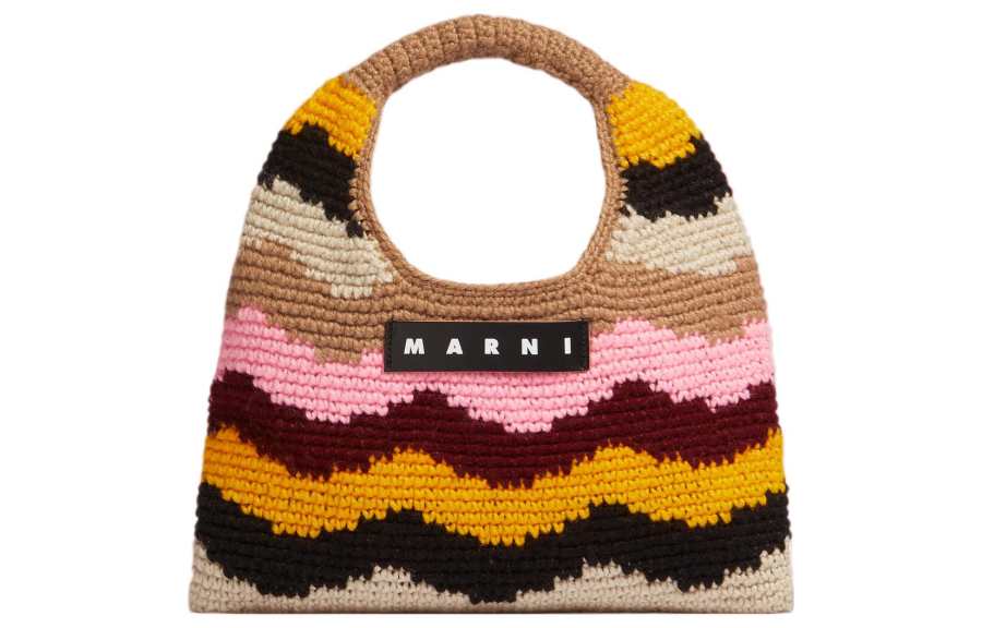 MARNI Acrylic Knitted Fabric Handbag Mini Women's Brown/Multicolor