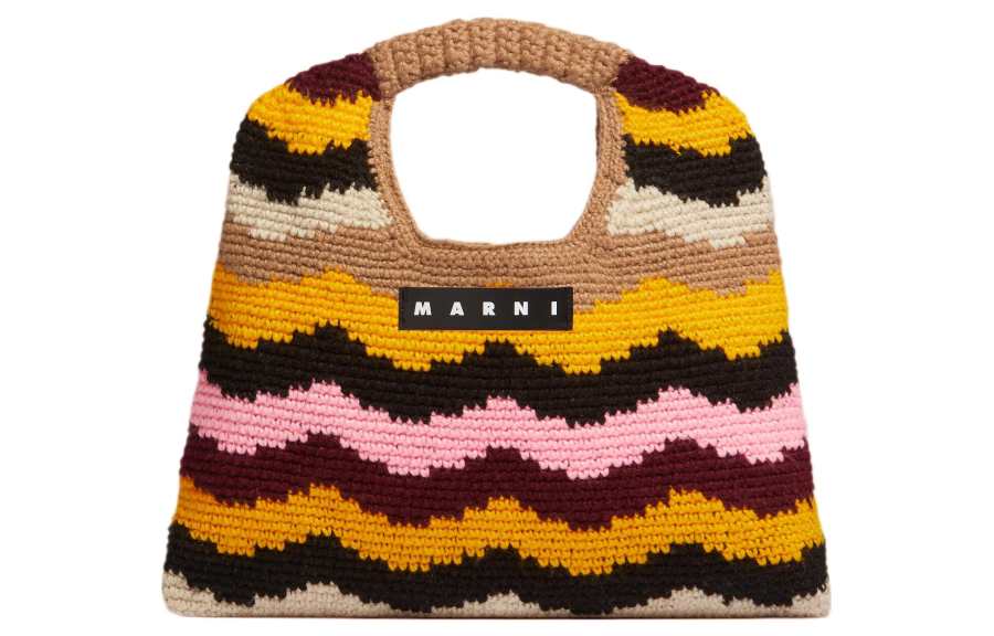 MARNI Acrylic Knitted Fabric Tote Bag, Shopping Bag, Handbag Women's Brown/Multicolor
