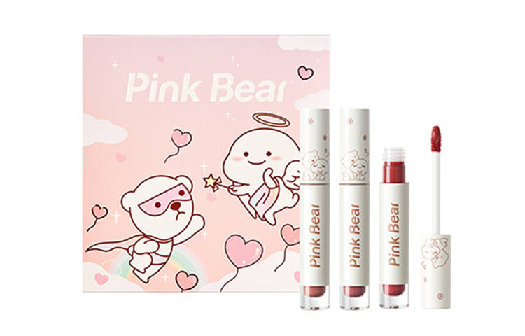 Pink Bear Liquid Mirror Box Makeup Sets Glossy Lip Radiance 2.5g*3 Pcs