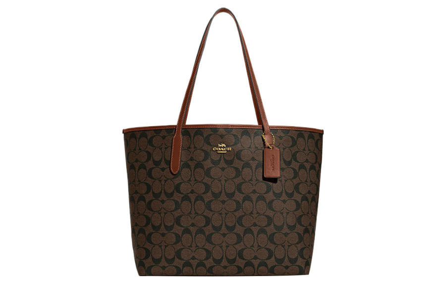 COACH City Artificial Leather Tote Bag, Shopping Bag, Shoulder Bag Large Women's Brown & Rosewood