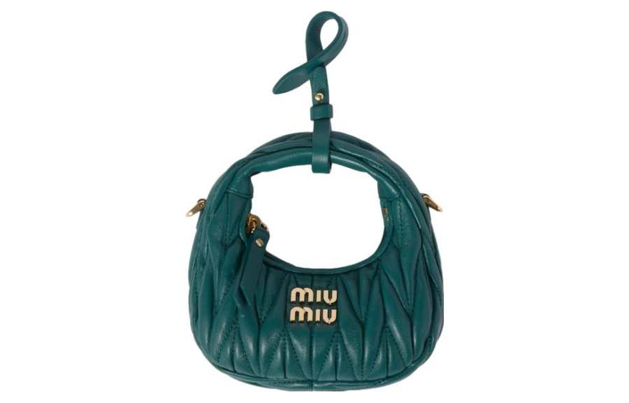 MIU MIU Wander Leather HOBO Handbag, Shoulder Bag, Crossbody Bag Mini Women's Lagoon Blue
