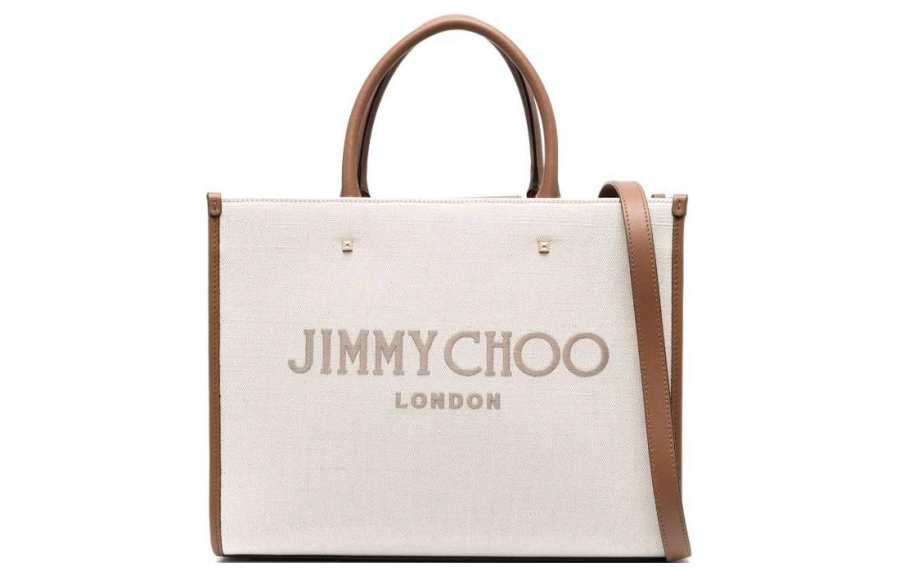 Jimmy Choo Canvas Shoulder Bag, Crossbody Bag, Handbag Medium Women's Beige