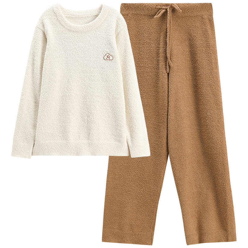 FENTENG Couple Half Sleeve Fleece Fall Winter Thickened And Fleece Lined Women's Winter Coral Fleece Pajama Set Unisex