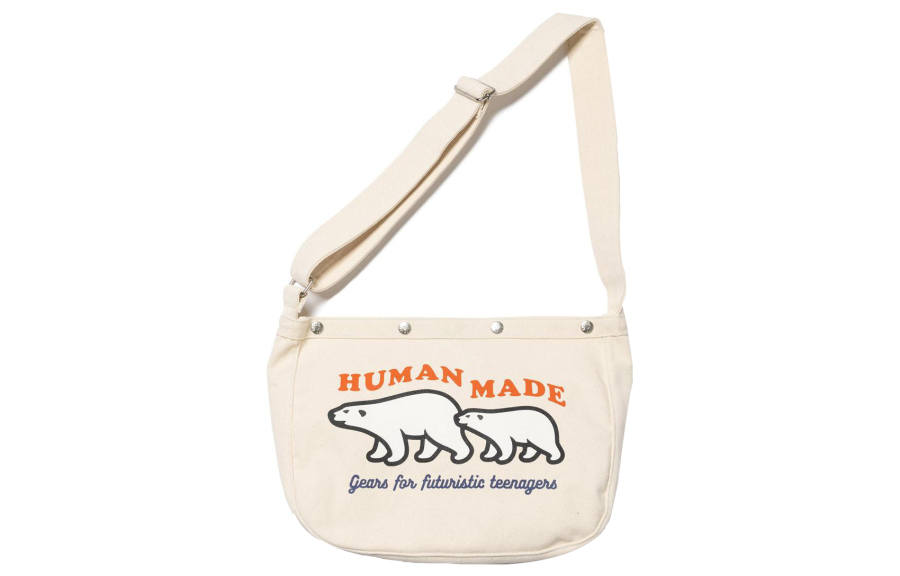 HUMAN MADE Cotton Canvas Messenger Bag, Canvas Bag, Shoulder Bag, Crossbody Bag Regular Unisex White