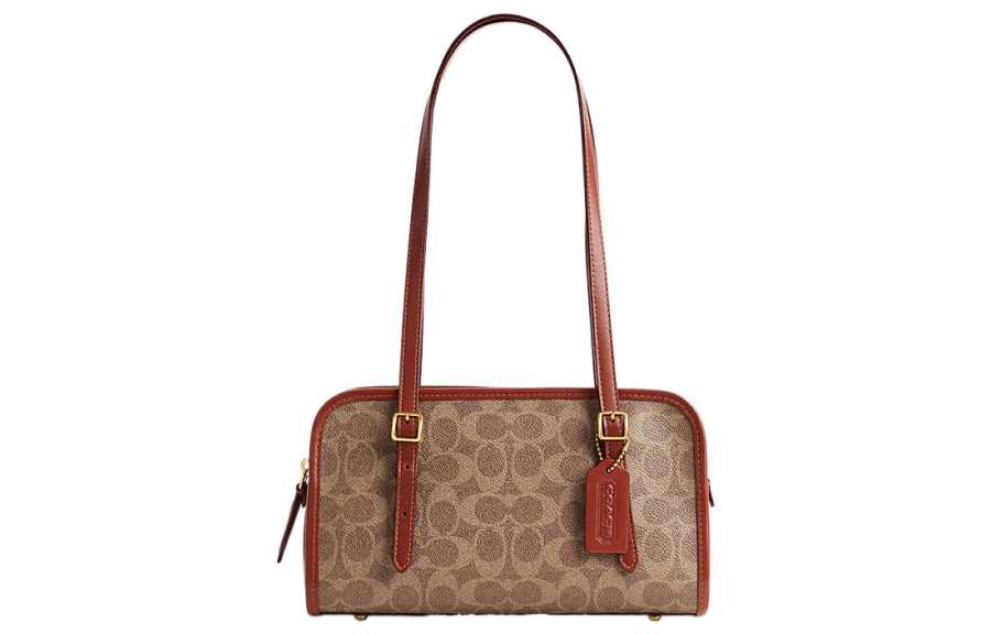 COACH Swing Zip Artificial Leather With Cow Leather Shoulder Bag, Handbag, Shoulder Bag Medium Women's Brown
