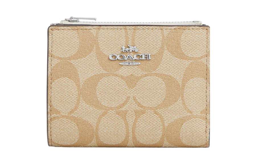 COACH Canvas With Leather Wallet Women's Beige Yellow