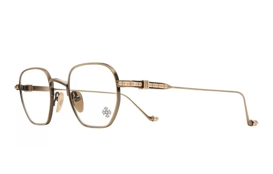 Chrome Hearts 925 Sterling Silver Irregular Shape Eyeglass Frames Unisex Used Gold