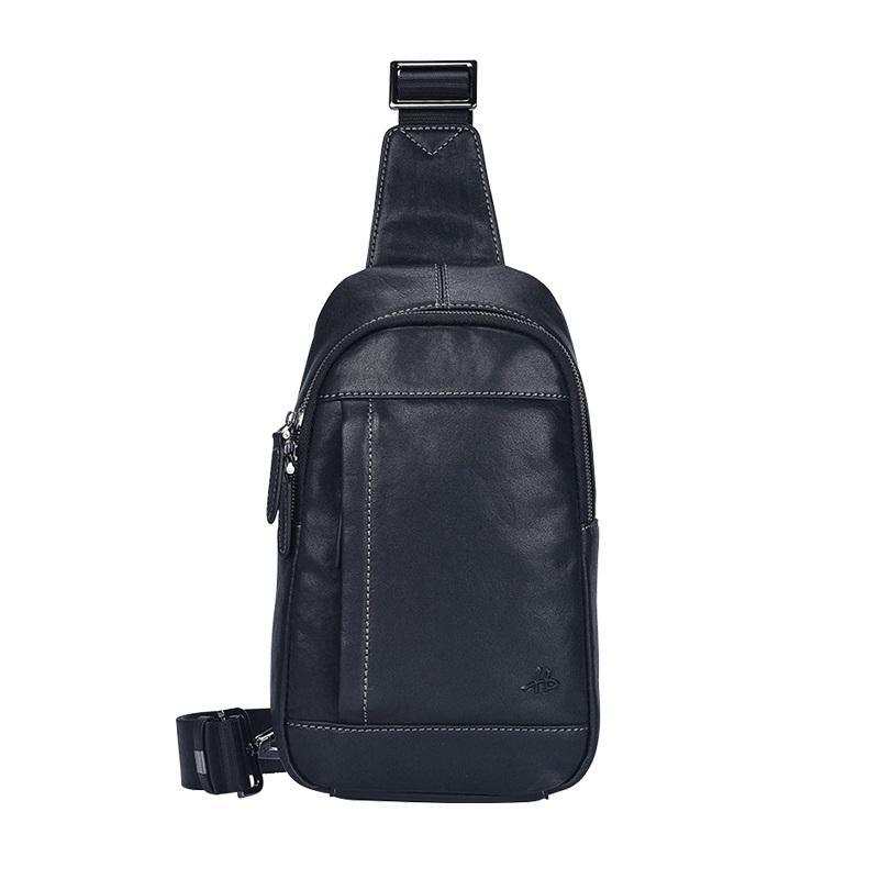 Hush Puppies Cow Leather One Shoulder Fanny Pack, Sling Bag Medium Men's Black