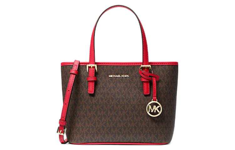 MICHAEL KORS Jet Set Travel Canvas Tote Bag, Shopping Bag, Handbag, Shoulder Bag Mini Women's Brown & Red