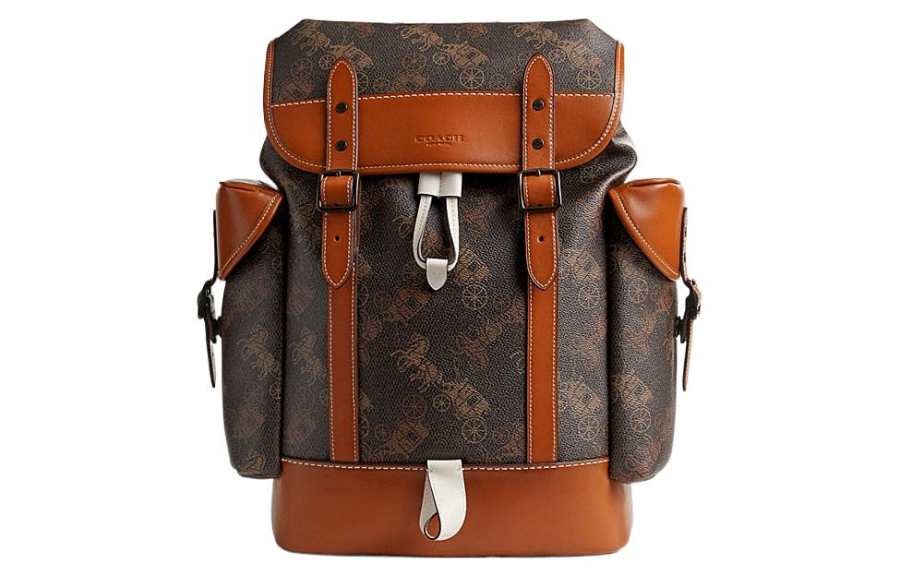 COACH COACH Canvas With Leather Backpack Large Men's Brown & Black