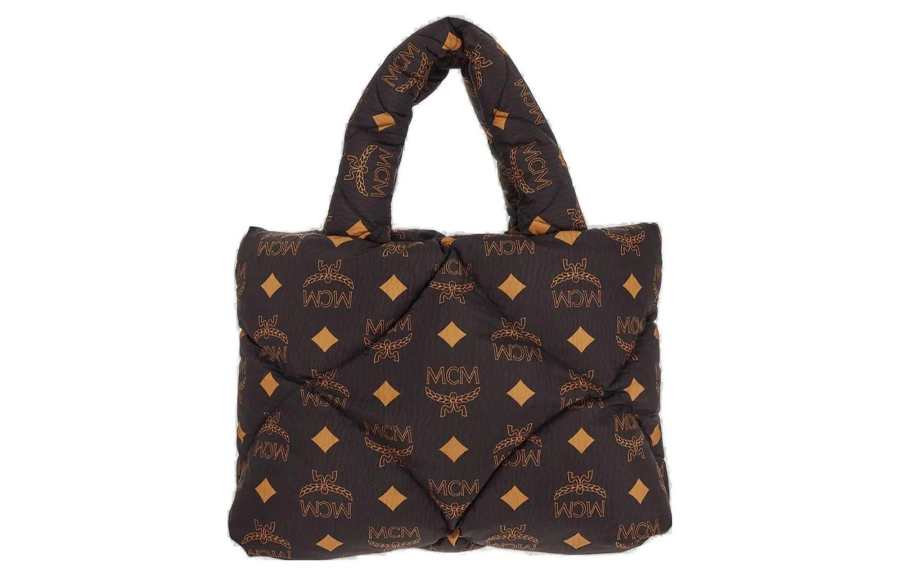 MCM Nylon With Nappa Leather Tote Bag, Shopping Bag, Handbag Large Women's Black