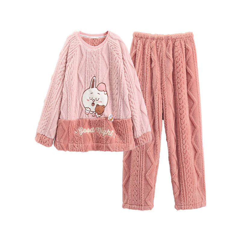 FENTENG LINE FRIENDS Brown Bear Collection, Fall Winter Thickened And Fleece Lined Coral Fleece Flannel Couple