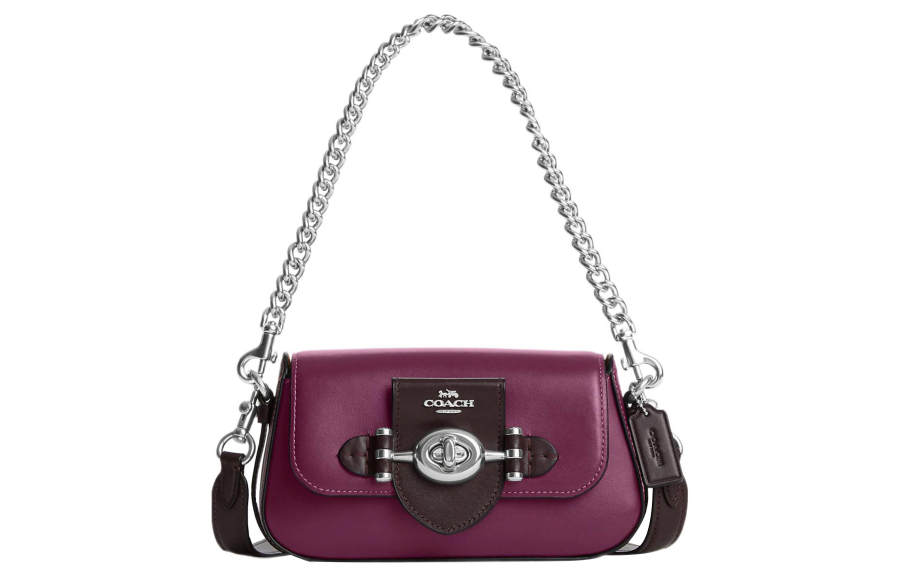 COACH Brie Calfskin Handbag, Shoulder Bag Small Women's Dark Berry
